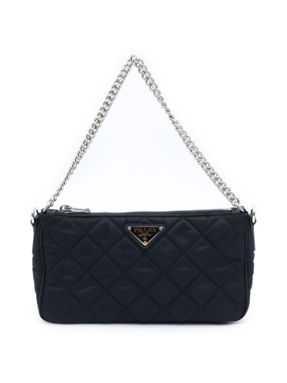 Prada Triangle Logo Tessuto Nylon 2-Way Quilted Chain Shoulder Bag Black